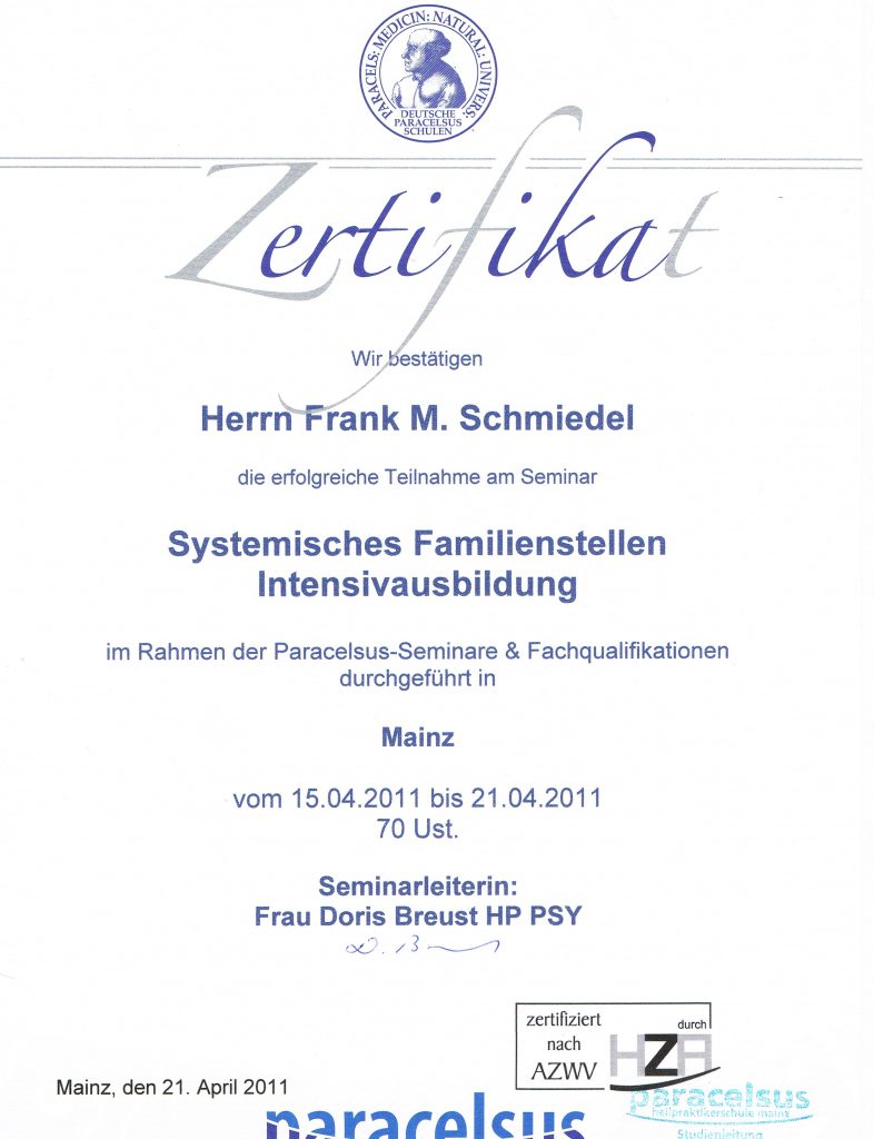 Frank M. Schmiedel Systemisches Familienstellen Intensivausbildung